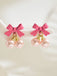 Vintage Pink Bow & Pearls Earrings