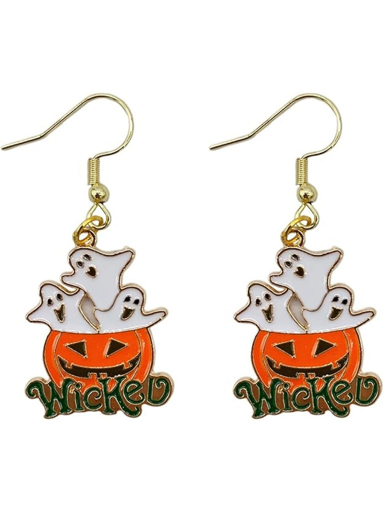 Orange Halloween Wicked Pumpkin & Ghost Earrings