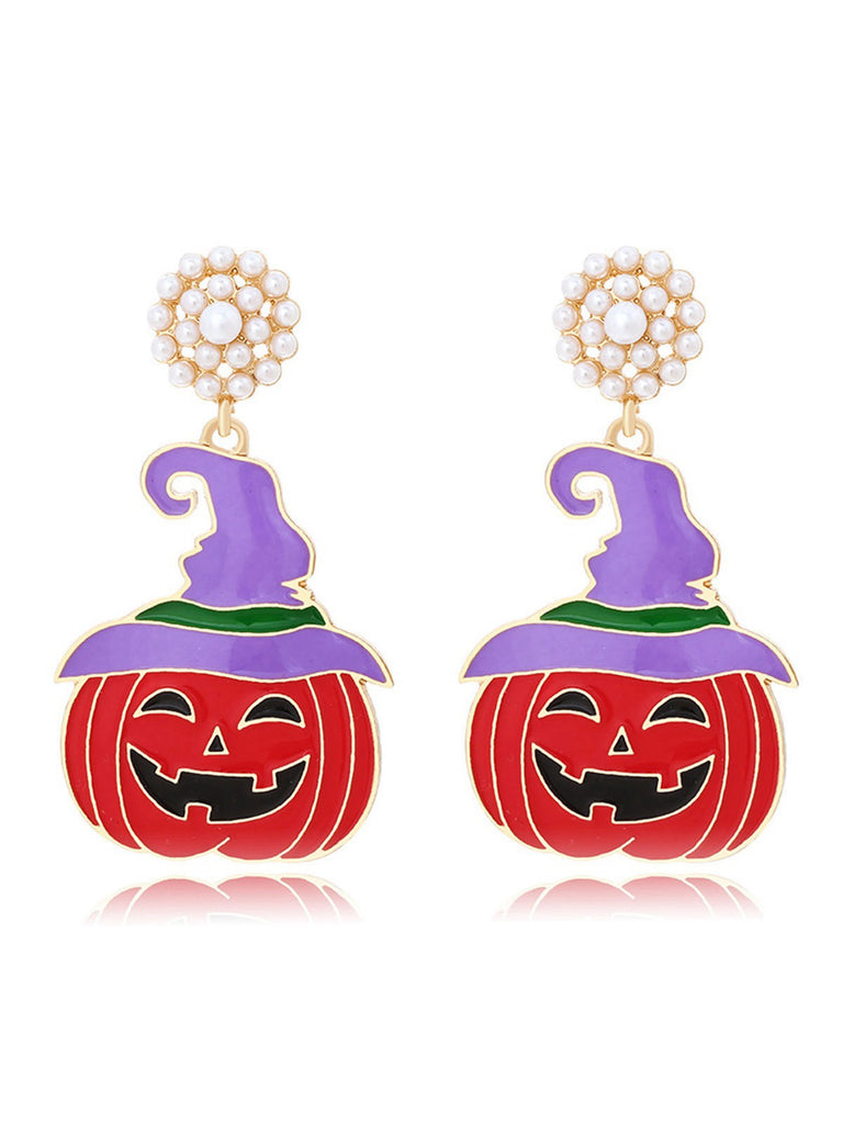 Orange Halloween Pearl Witch Pumpkin Earrings