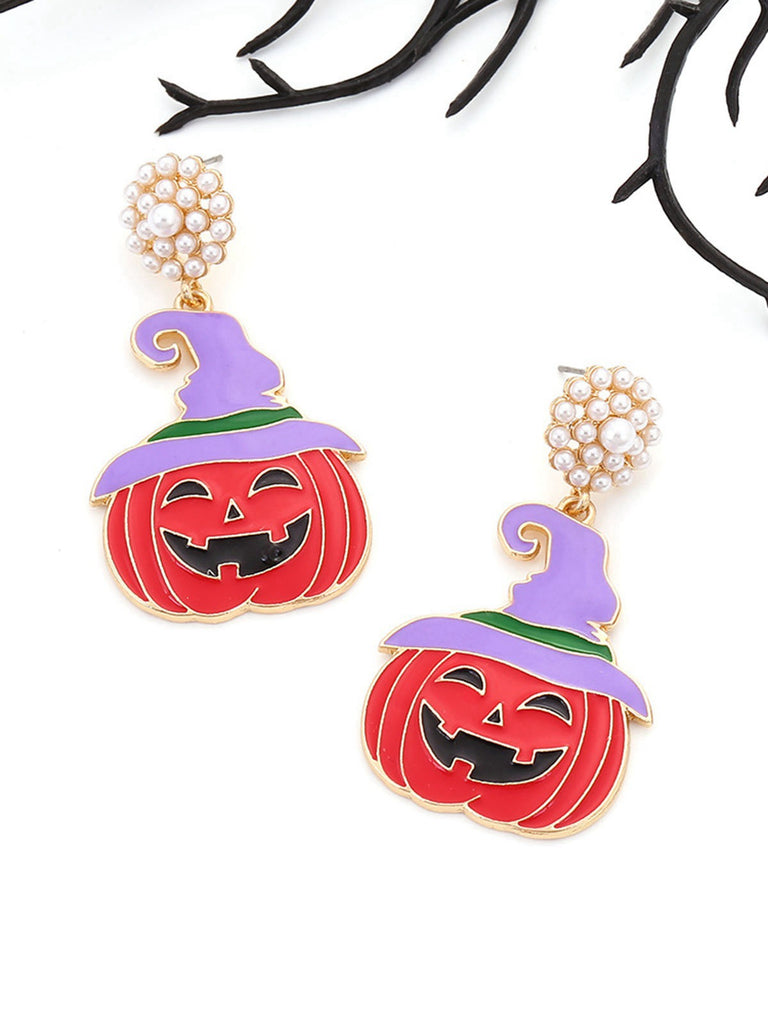 Orange Halloween Pearl Witch Pumpkin Earrings