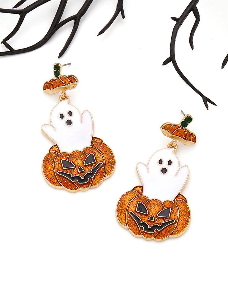 Orange Halloween Ghost & Pumpkin Earrings