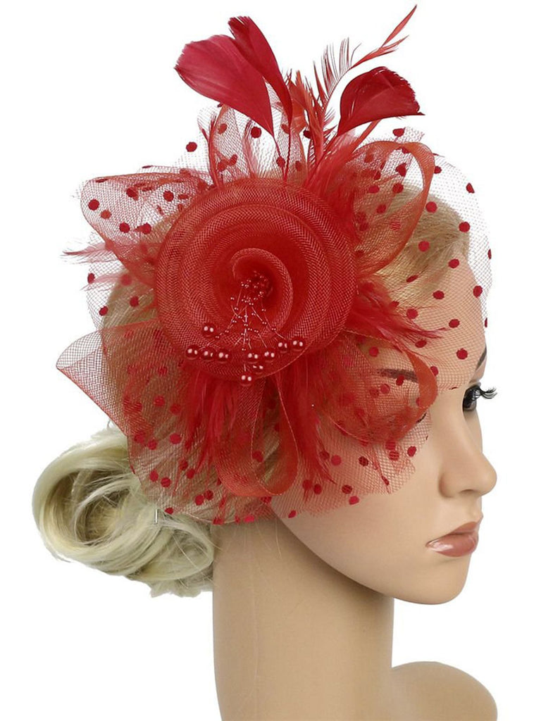 Vintage Feather Polka Dots Mesh Bead Headpiece