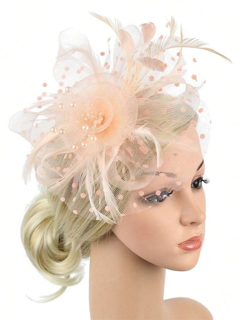 Vintage Feather Polka Dots Mesh Bead Headpiece