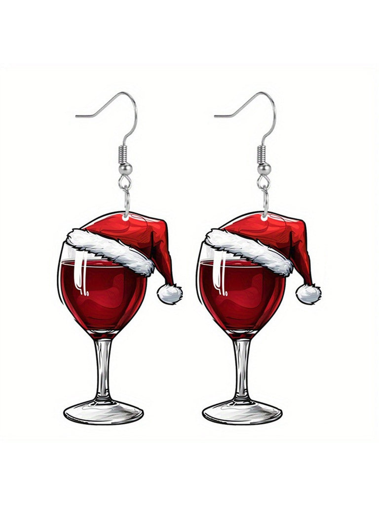 Christmas Wine Glass Dangle Earrings