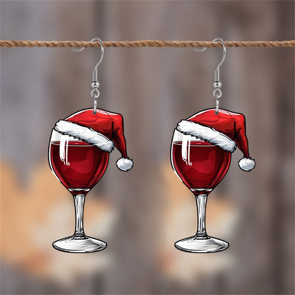 Christmas Wine Glass Dangle Earrings