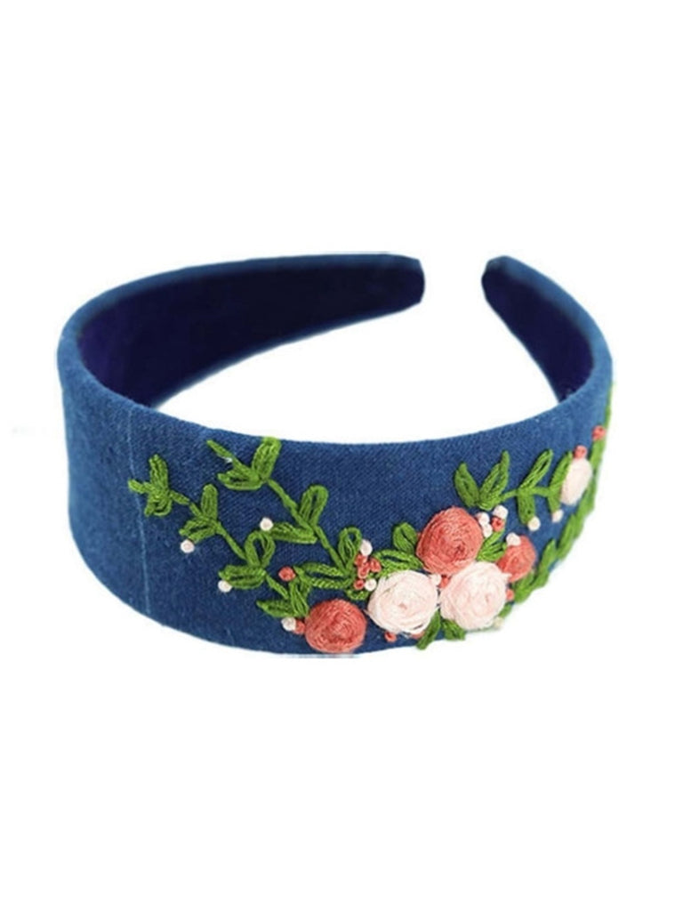 Blue Indigo Indicum Hand-Embroidered Hairband