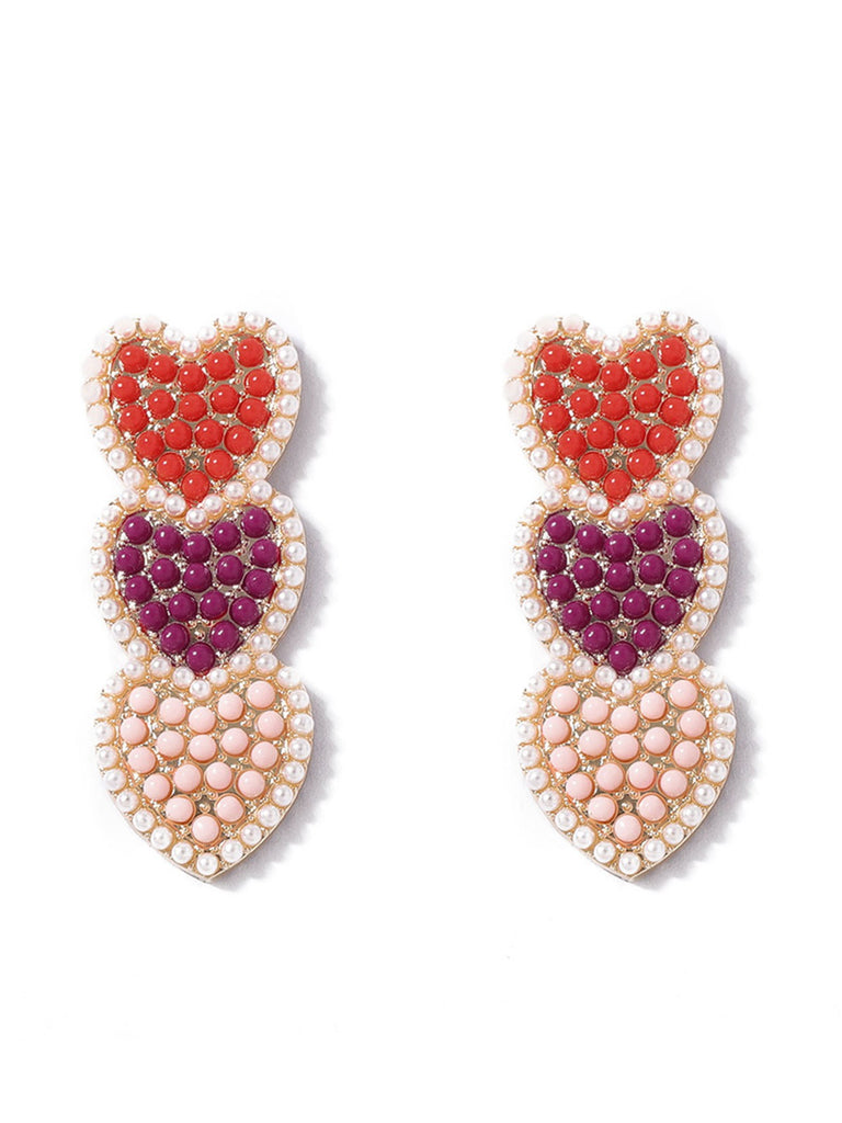 Multicolor Hearts Imitation Pearls Dangle Earrings