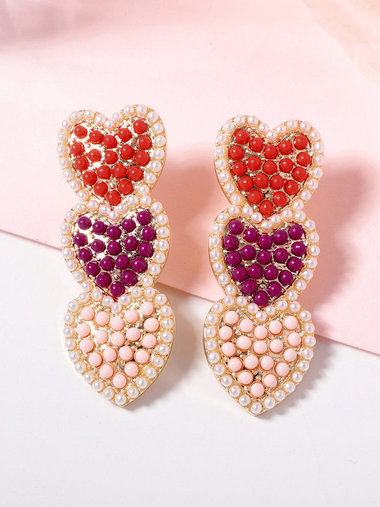 Multicolor Hearts Imitation Pearls Dangle Earrings