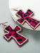 Leopard Rhinestones Cross Pendant Earrings