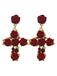 Red 3D Rose Crystal Cross Earrings