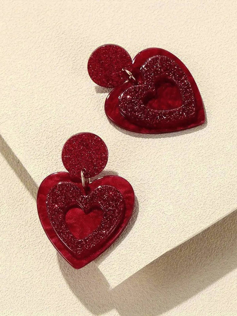 Valentine Glitter Heart Shape Dangle Earrings