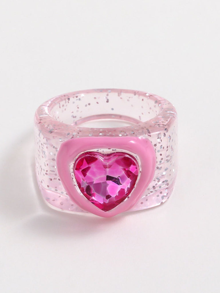 Glittery Pink Diamond Heart Ring