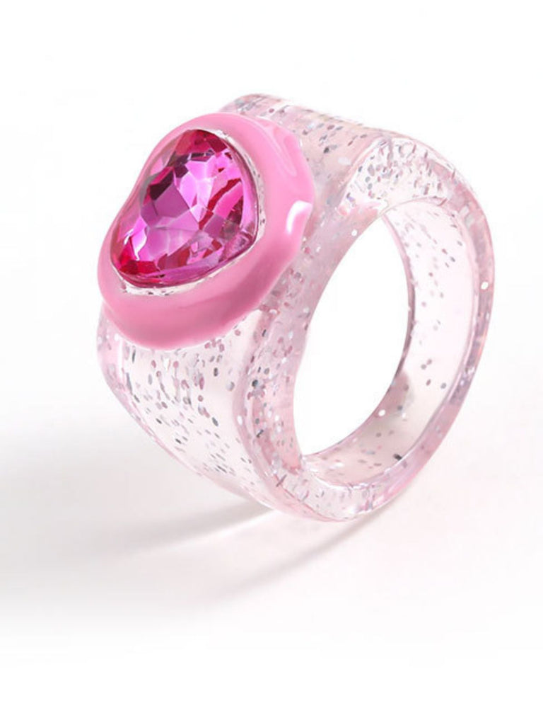 Glittery Pink Diamond Heart Ring