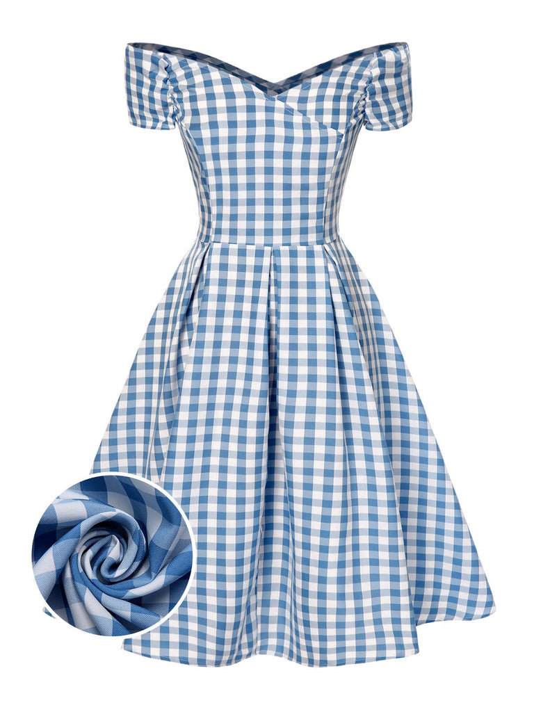 Blue 1950s Plaid Swing Dress