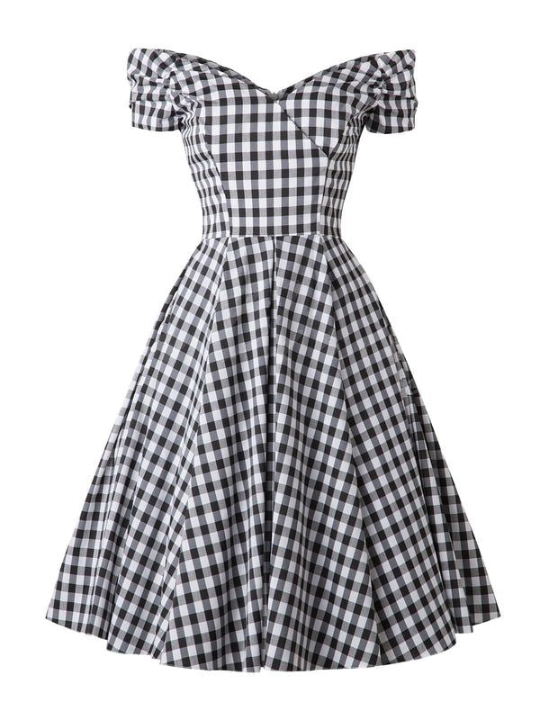 Blue 1950s Plaid Swing Dress