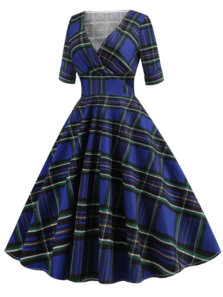 1950s Plaid Sweetheart Fold Swing Dress