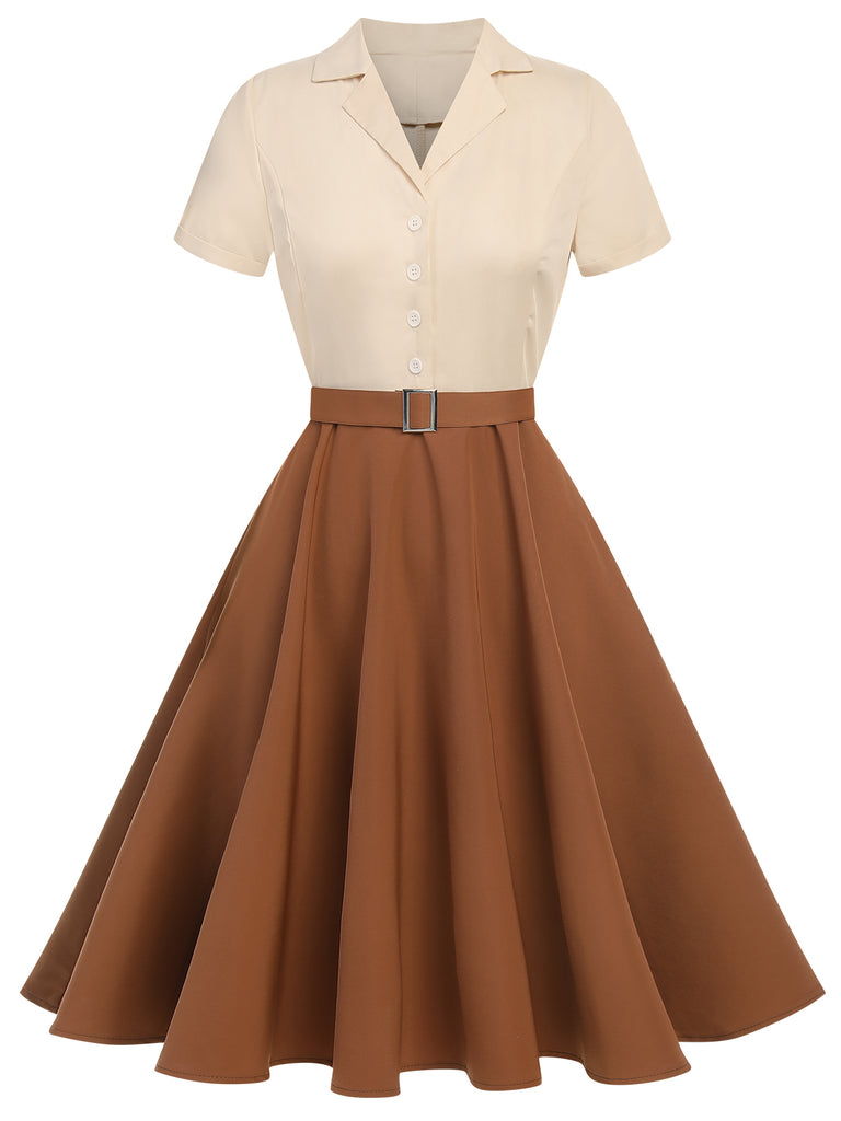 Khaki 1950s Snow White Style Button Dress Retro Stage