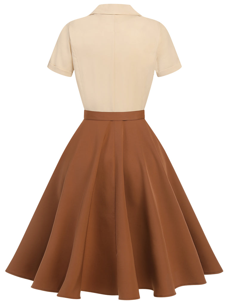 Khaki 1950s Snow White Style Button Dress