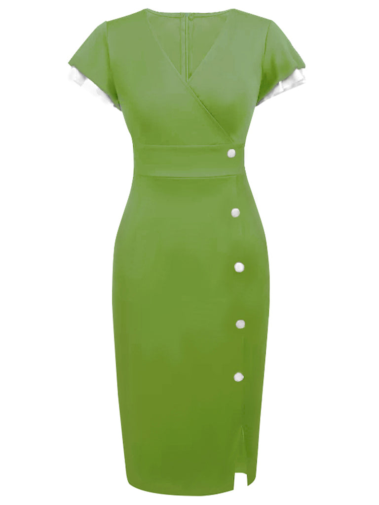 [Pre-Sale] Green 1960s Button Slit Bodycon Dress