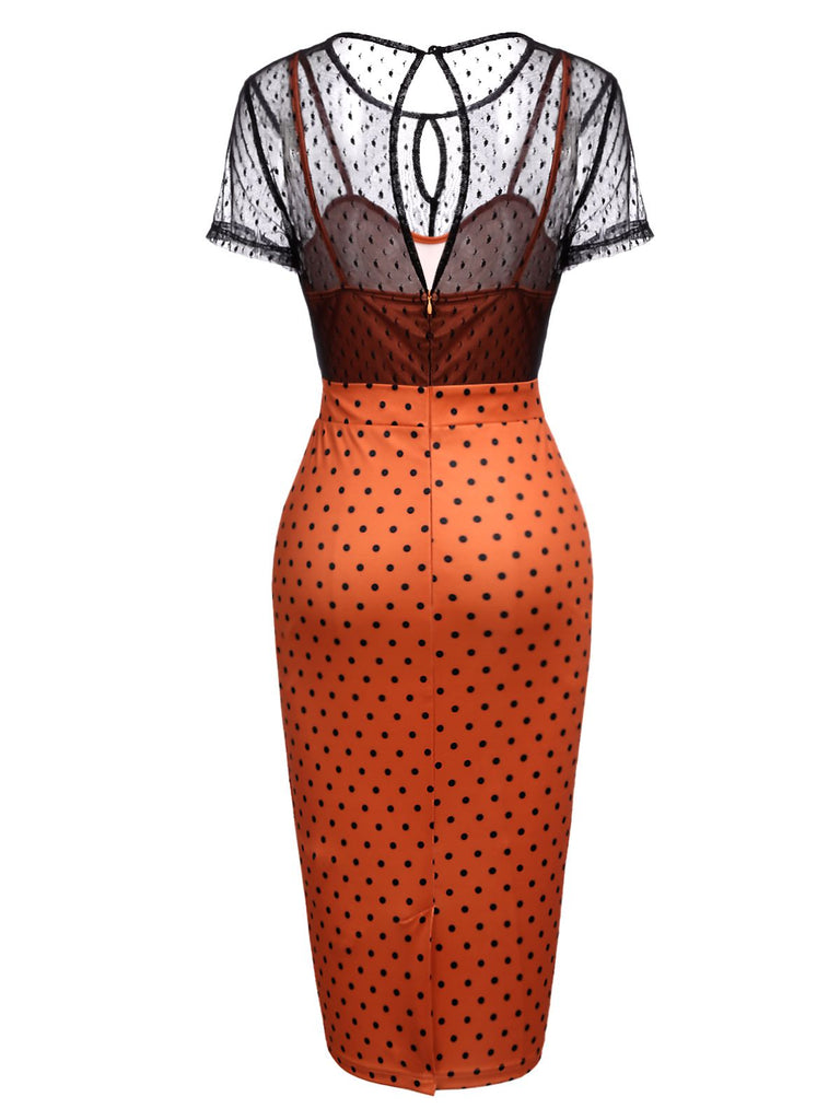 Orange 1960s Illusion Bodycon Dress