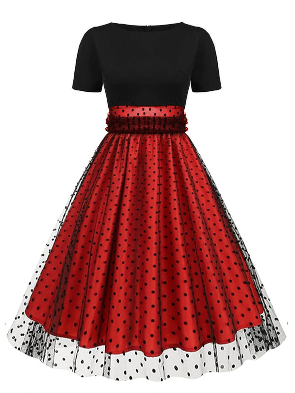 Black 1950s Polka Dot Swing Vintage Dress