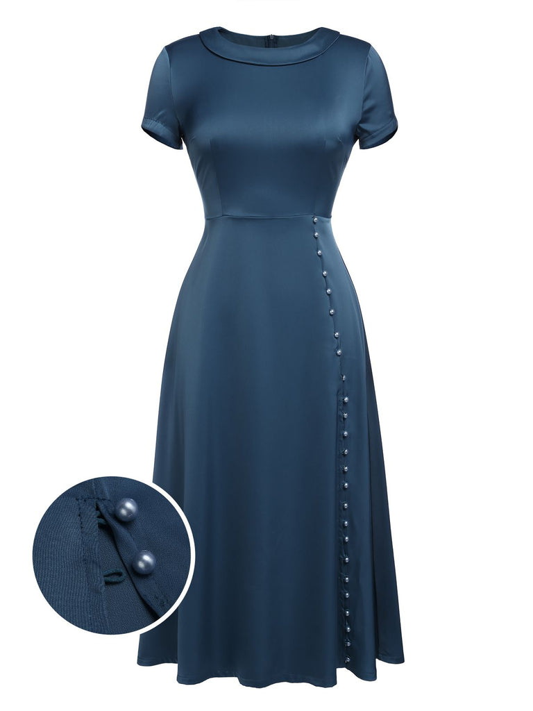 Blue 1940s Pearl Buttons Darlene Dress