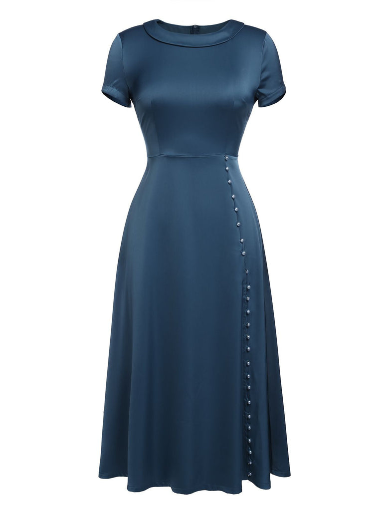 Blue 1940s Pearl Buttons Darlene Dress