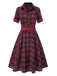 [Pre-Sale] Red Plaids 1950s Buttoned Belted Swing Dress