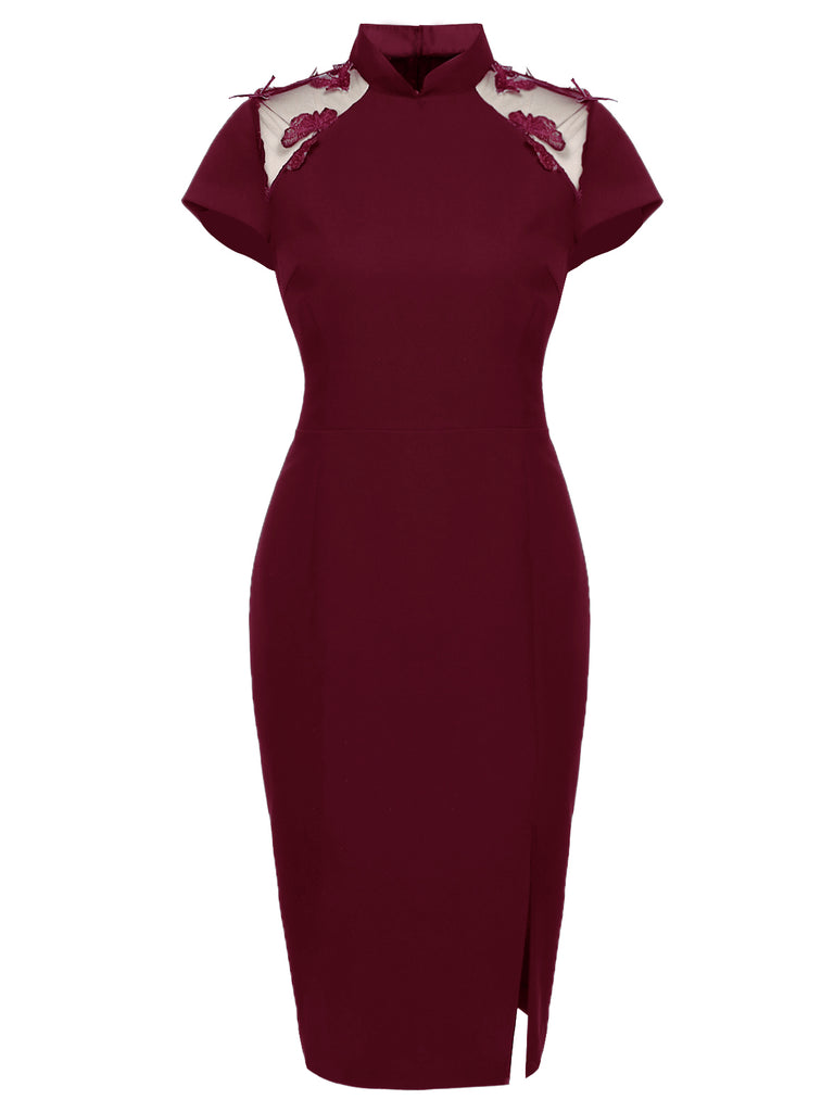 [Pre-Sale] Wine Red 1960s Butterfly Backless Pencil Dress