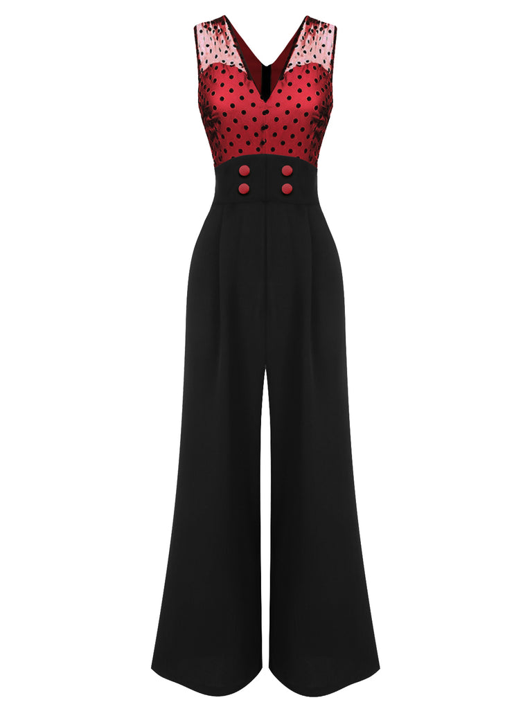 [Pre-Sale] 1930s Polka Dot Patchwork Button Jumpsuit