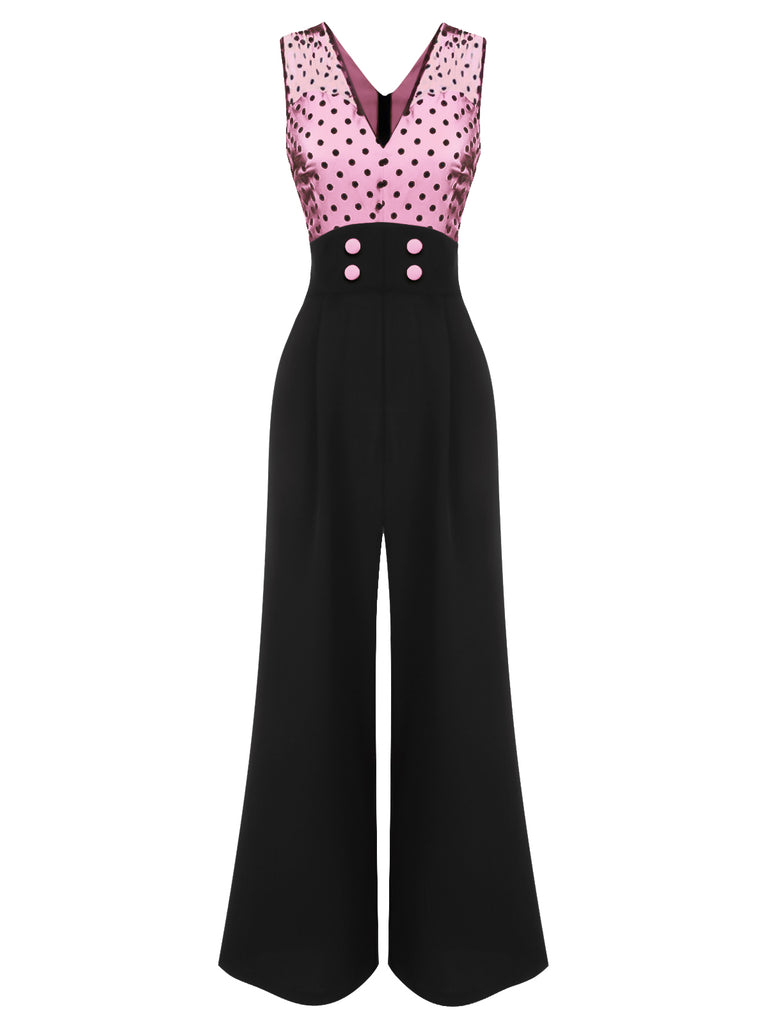 [Pre-Sale] 1930s Polka Dot Patchwork Button Jumpsuit