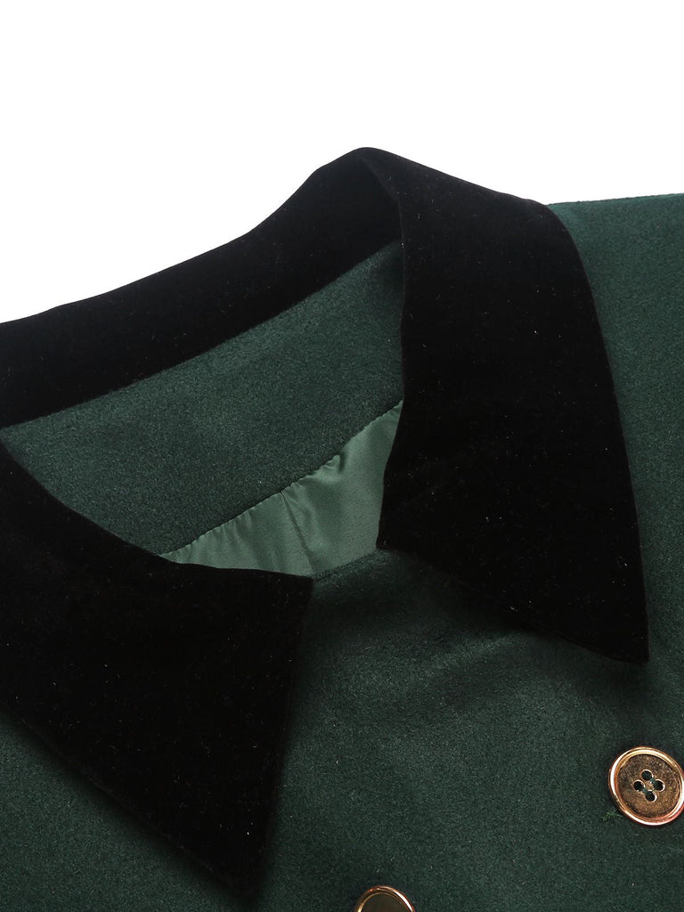 Dark Green 1940s Solid Button Coat