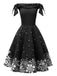 Black 1950s Christmas Snowflake Off-Shoulder Dress