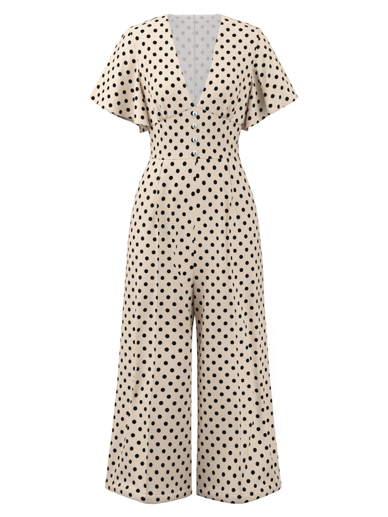 [Pre-Sale] Beige 1930s Polka Dots Vintage Jumpsuit