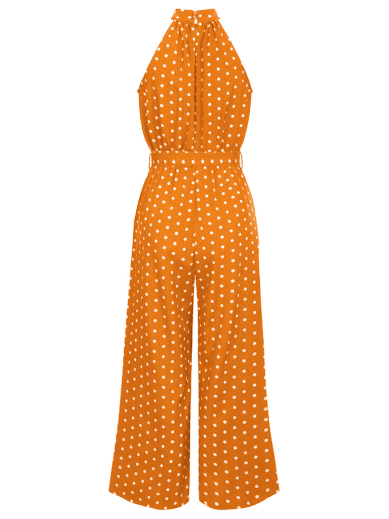 [Pre-Sale] Orange 1930s Polka Dot Belt Jumpsuit