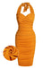 Orange Solid Folds Halter Pencil Dress