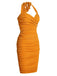 Orange Solid Folds Halter Pencil Dress