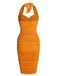 Orange Solid Folds Halter Pencil Dress