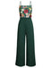 Green 1930s 3D Floral Strap Patchwork Jumpsuit