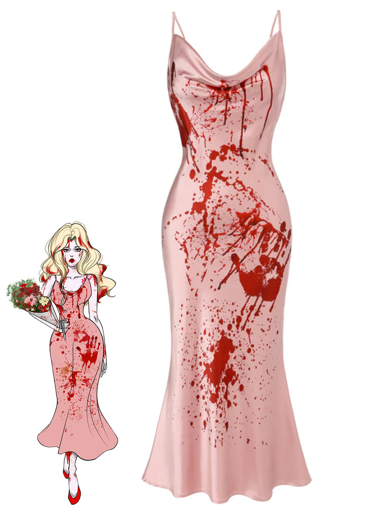 Pink 1930s Halloween Blood Fishtail Dress | Retro Stage