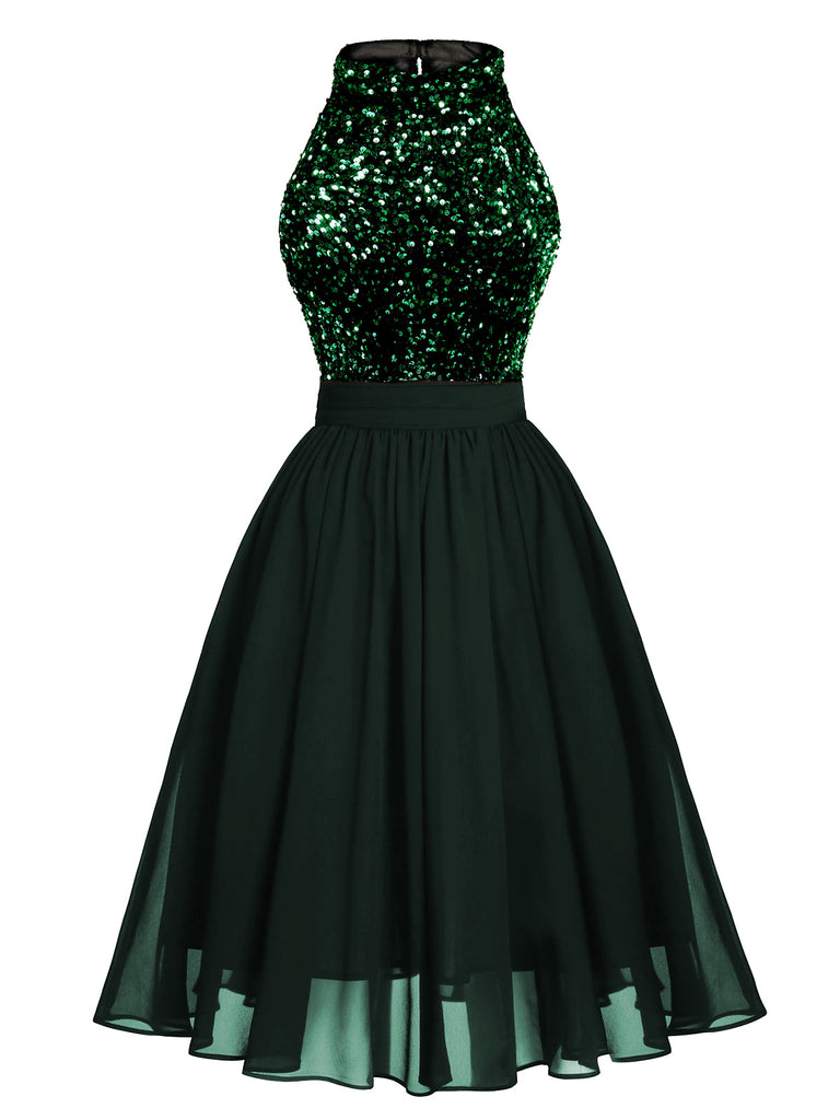 [Pre-Sale] Green 1950s Gold Glitter Patchwork Dress