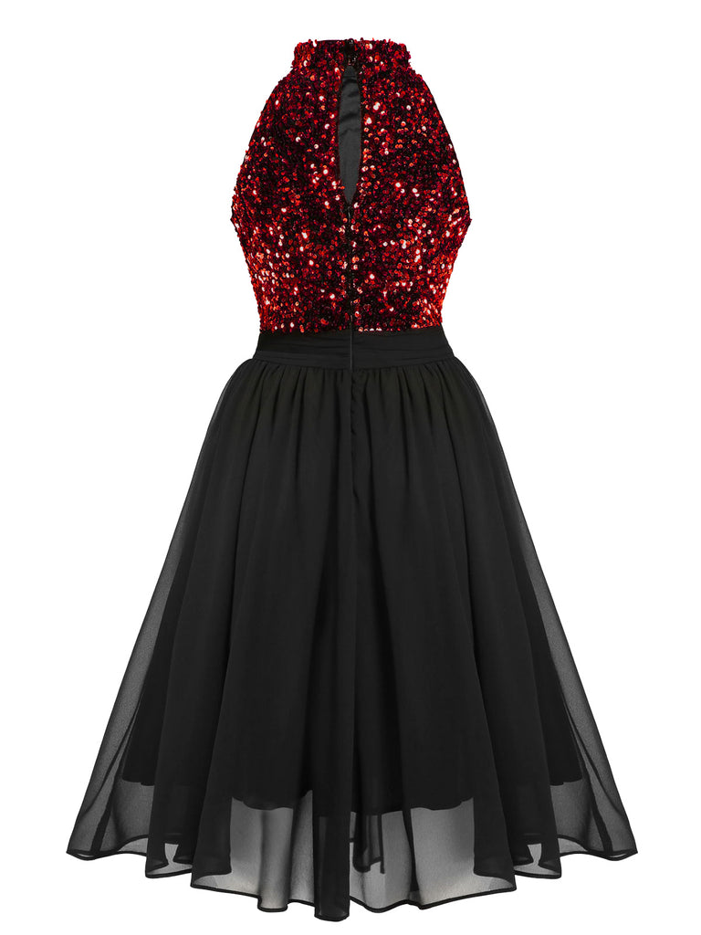 Black 1950s Gold Glitter Patchwork Dress