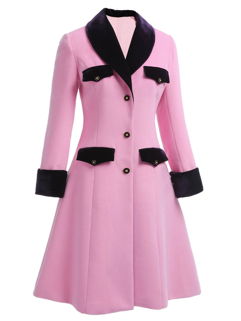 Pink 1930s Velvet Patchwork Button Coat