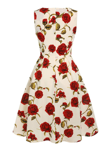 1950s Floral Sleeveless Heart Collar Dress | Retro Stage