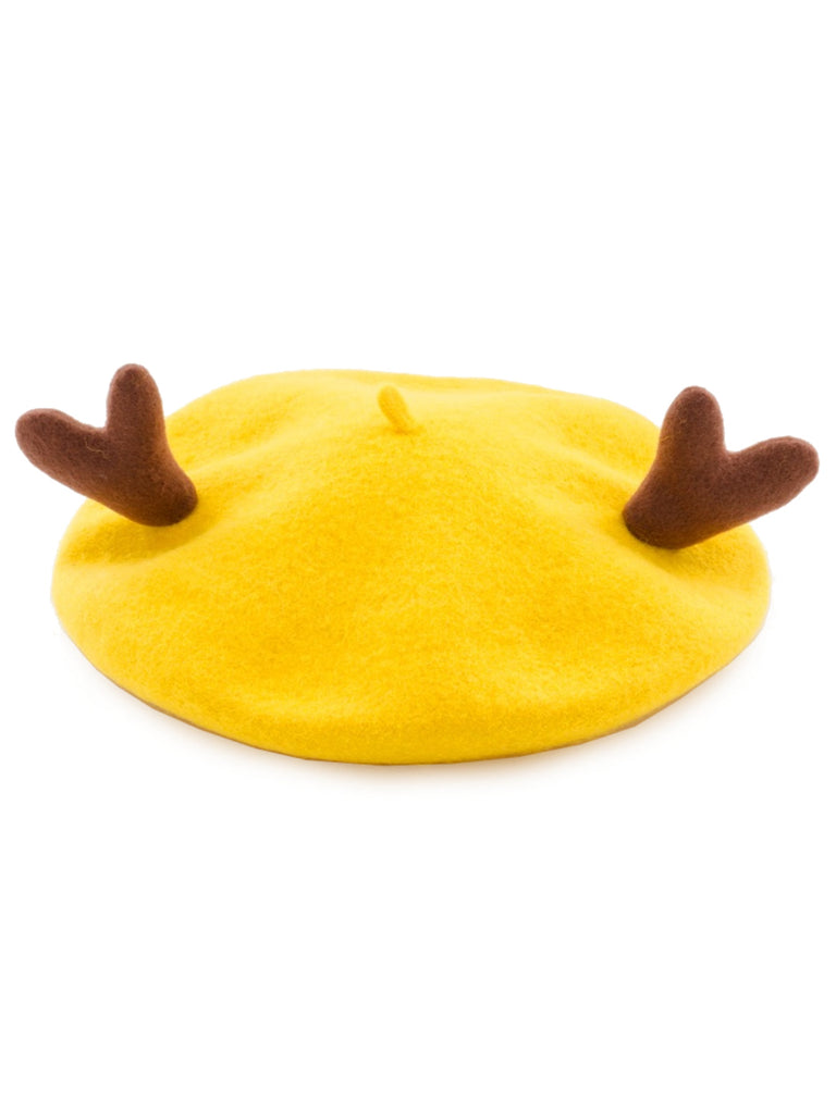 Retro Solid Antlers Wool Berets