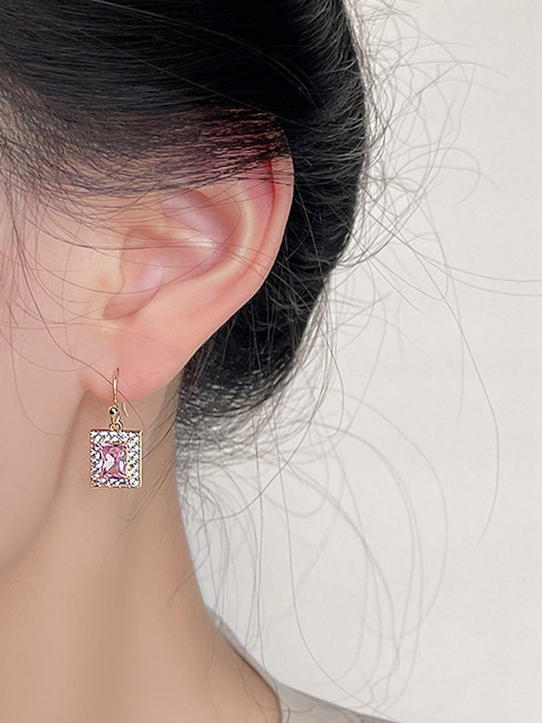 Rose Gold Rhinestones Geometric Earrings
