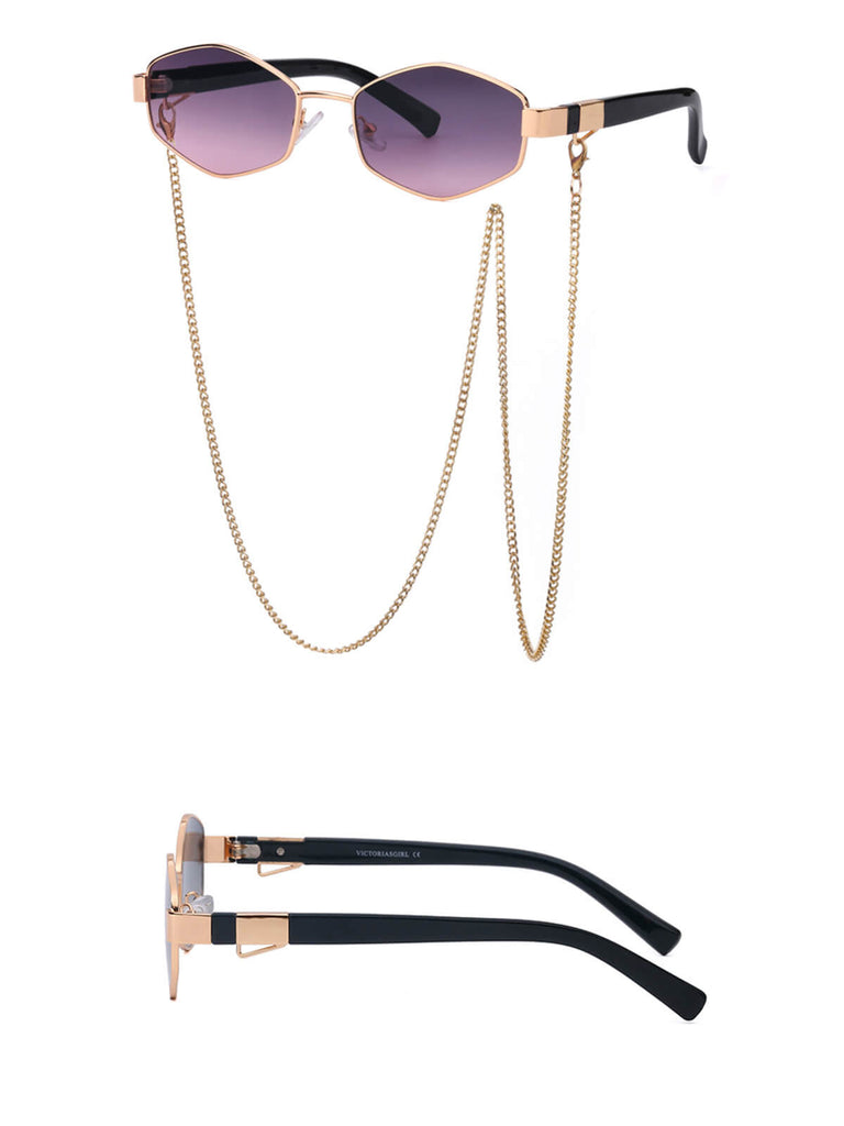 Vintage Geometric Frame Gold Chain Sunglasses