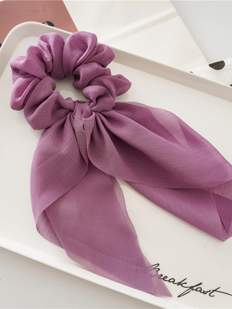 Solid Chiffon Hair Scrunchie With Tail