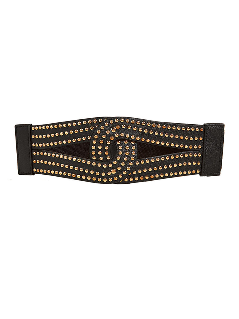 Wide Elastic Belt With Rivet Detail