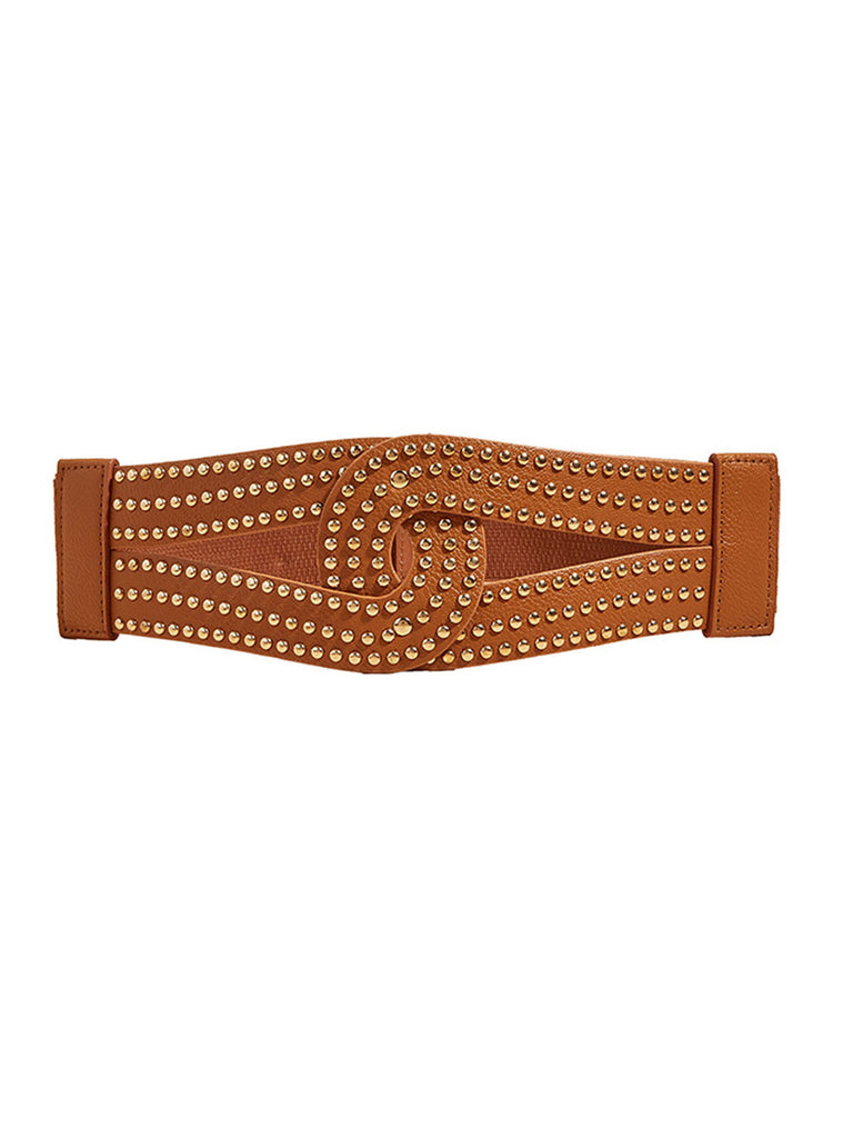 Wide Elastic Belt With Rivet Detail